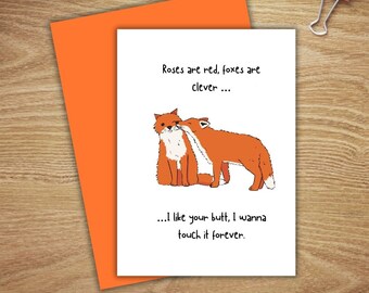Roses are Red, Foxes are Clever Greeting Card - Handmade A6 Romantic Card with Orange Envelope