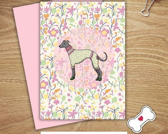 Willow the Whippet Greetings Card // Dog Card // Birthday card // Blank Card /// floral cards