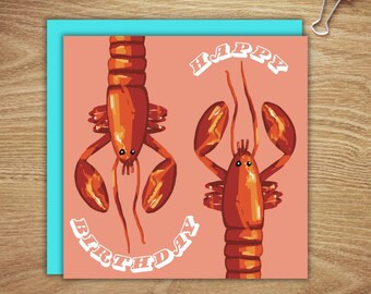 Lobster Birthday Card / Arty Greetings Card / Colourful Seafood Foodie Quirky Cards / Alex Porter Arts