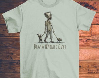 Zombie and his Dogs Unisex T-shirt, Death Warmed Over Design