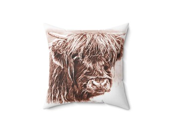 Scottish Highland Cow Brown Pillow