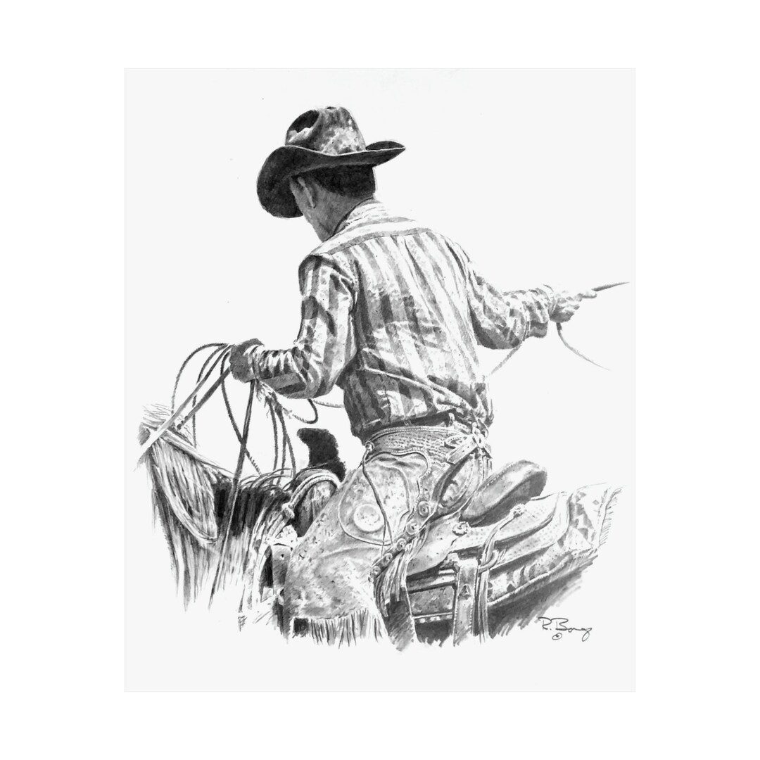 Roping Branding, Pencil Drawing, Custom Print - Etsy