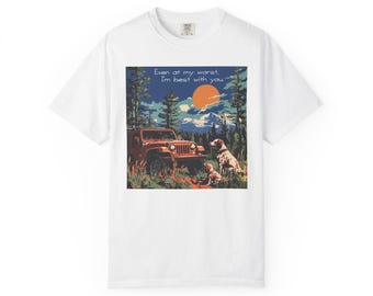 Dog and SUV T-Shirt, Unisex Tee, Best With You Shirt, Garment-Dyed Top, Jeep Lover Gift, Adventure Tshirt