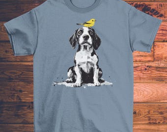 Beagle and Yellow Bird Unisex T-shirt - Extra Soft Fabric