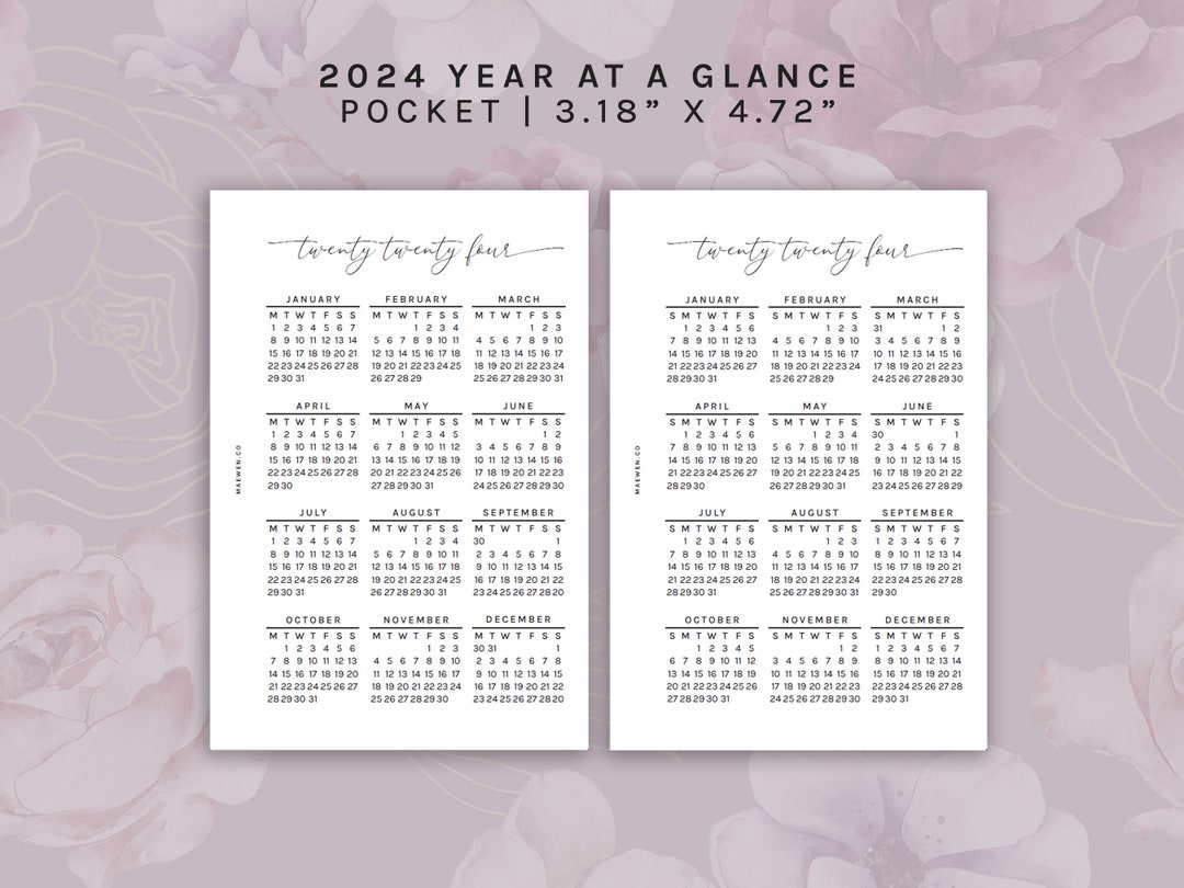 2024 Year at a Glance Pocket Printable Planner Insert Etsy