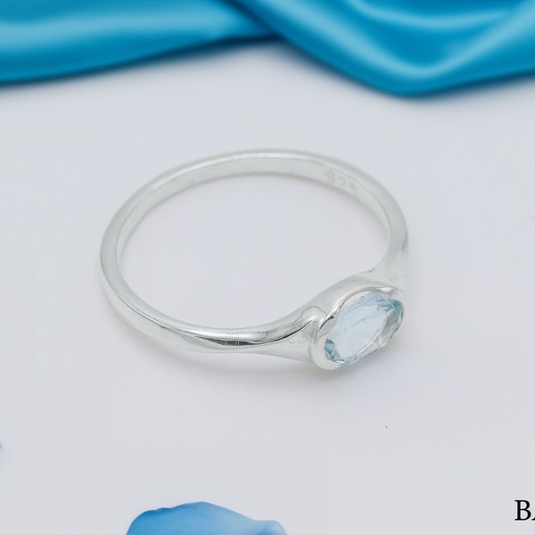 Blue Topaz Ring • December Birthstone • Perfect Gift For Best Friend • Minimalist Design • Sterling Silver Band