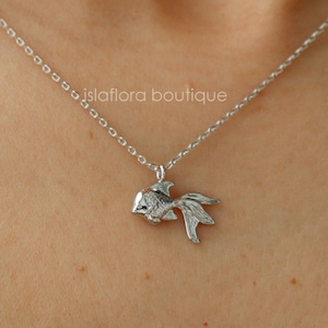 Goldfish Charm Necklace, Dainty Sillver Veiltail Fish, Gold Dipped Pendant