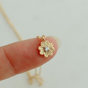 Tiny Daisy Charm Necklace: Gold Plated Brass, Minimalist Jewelry