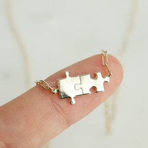 Sterling Silver Jigsaw Puzzle Piece Necklace: Gold Paperclip Chain