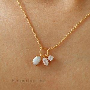 Dainty Opal Charm Necklace: Gold Minimalist Crystal Quartz Jewelry