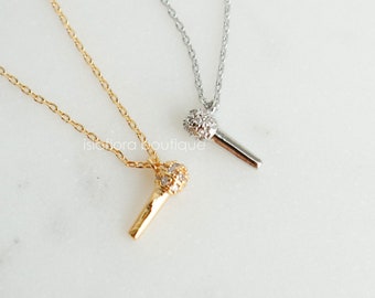 Tiny Microphone Pendant Necklace, Cubic studded Mic Charm, Singer, Musician, MC Gift