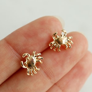 Gold Filled Crab Stud Earrings, Cute Dainty Sea Creature, Coastal Beach Jewelry, Crustacean, Ocean Loving Gift