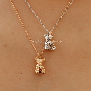 Teddy Bear Heart Necklace: Gold/White Gold Dipped Plush Charm