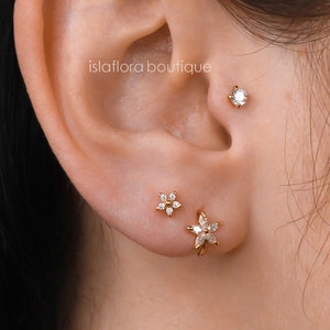 Aesthetic Marquise Flower 3pc Set Flat Back Nap Earrings, Cubic, Hypoallergenic Post, Gold Dipped, Minimalist Jewelry, Bridesmaid Gift