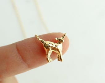 Dainty Fawn Necklace, Gold Dipped Baby Deer Charm, Simple Forest Animal, Cottagecore, Story book Jewelry