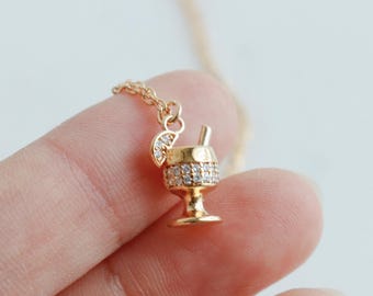 Enjoy Life, Dainty Cute Cocktail Glass Necklace, Tropical Lemon Wedge Charm, Vacation Travel, Cruise Gift