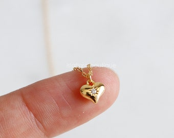 Dainty Micro Heart Necklace, Detailed Star Engrave with Tiny Cubic Aesthetic, Gold Dipped Minimalist Jewelry, Bridesmaid Bestie Her Gift