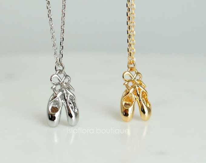 Ballet Shoe Necklace: Gold Dipped Ballerina Pointe Dance Jewelry