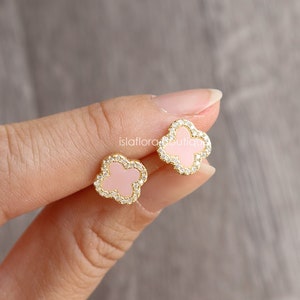 CZ Wrapped Pink Gold Color Sterling Silver Earrings, 925 Post, Dainty Minimalist Jewelry, Her Gift