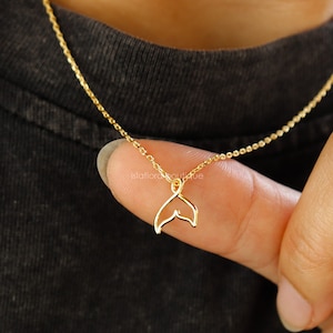 Dainty Whale Tail Pendant Necklace: Gold Dipped Brass, Minimalist Jewelry