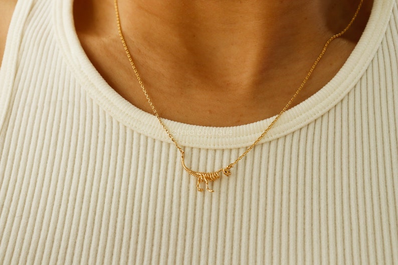 Dainty Realistic T-Rex Skeleton Necklace, Gold Plated 3D Tyrannosaurus Bone Display, Cute Silver Detailed Jewelry, Science Anthropology Gift