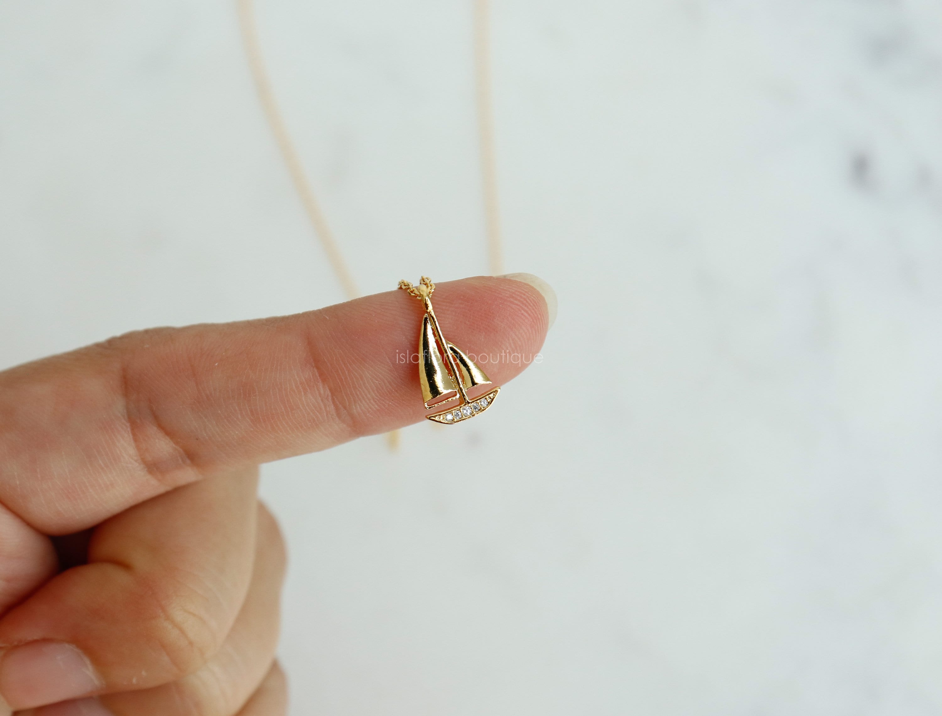 Perfect Sailboat Pendant Necklace, Dainty Cubic Paved Coastal Aesthetic, Gold, Silver Minimalist Jewelry, Bridesmaid Bestie Her Gift