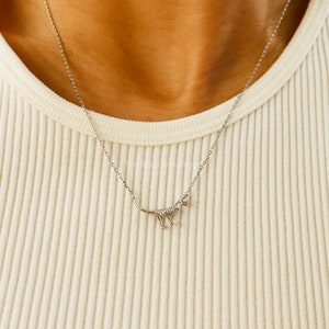 Dainty Realistic T-Rex Skeleton Necklace, Gold Plated 3D Tyrannosaurus Bone Display, Cute Silver Detailed Jewelry, Science Anthropology Gift