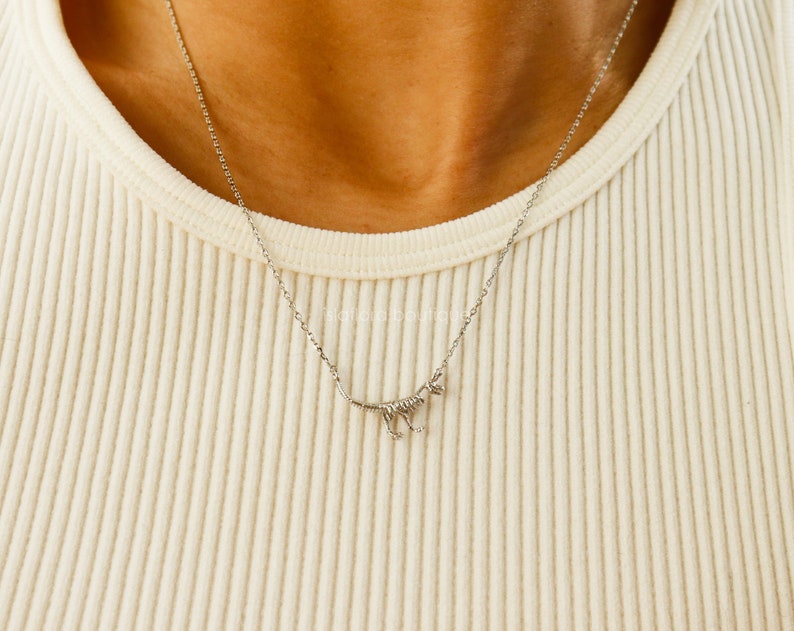 Dainty Realistic T-Rex Skeleton Necklace, Gold Plated 3D Tyrannosaurus Bone Display, Cute Silver Detailed Jewelry, Science Anthropology Gift