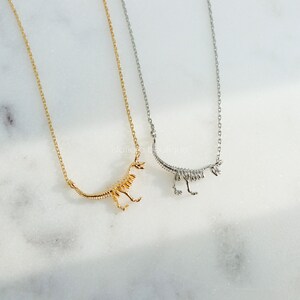 Dainty Realistic T-Rex Skeleton Necklace, Gold Plated 3D Tyrannosaurus Bone Display, Cute Silver Detailed Jewelry, Science Anthropology Gift