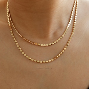 Flat Disc Chain Necklace, Gold Filled, Dainty Clavicle Dot Chain, Coastal Stacking, Minimal Aesthetic Layering Jewelry, Bestie Her Gift