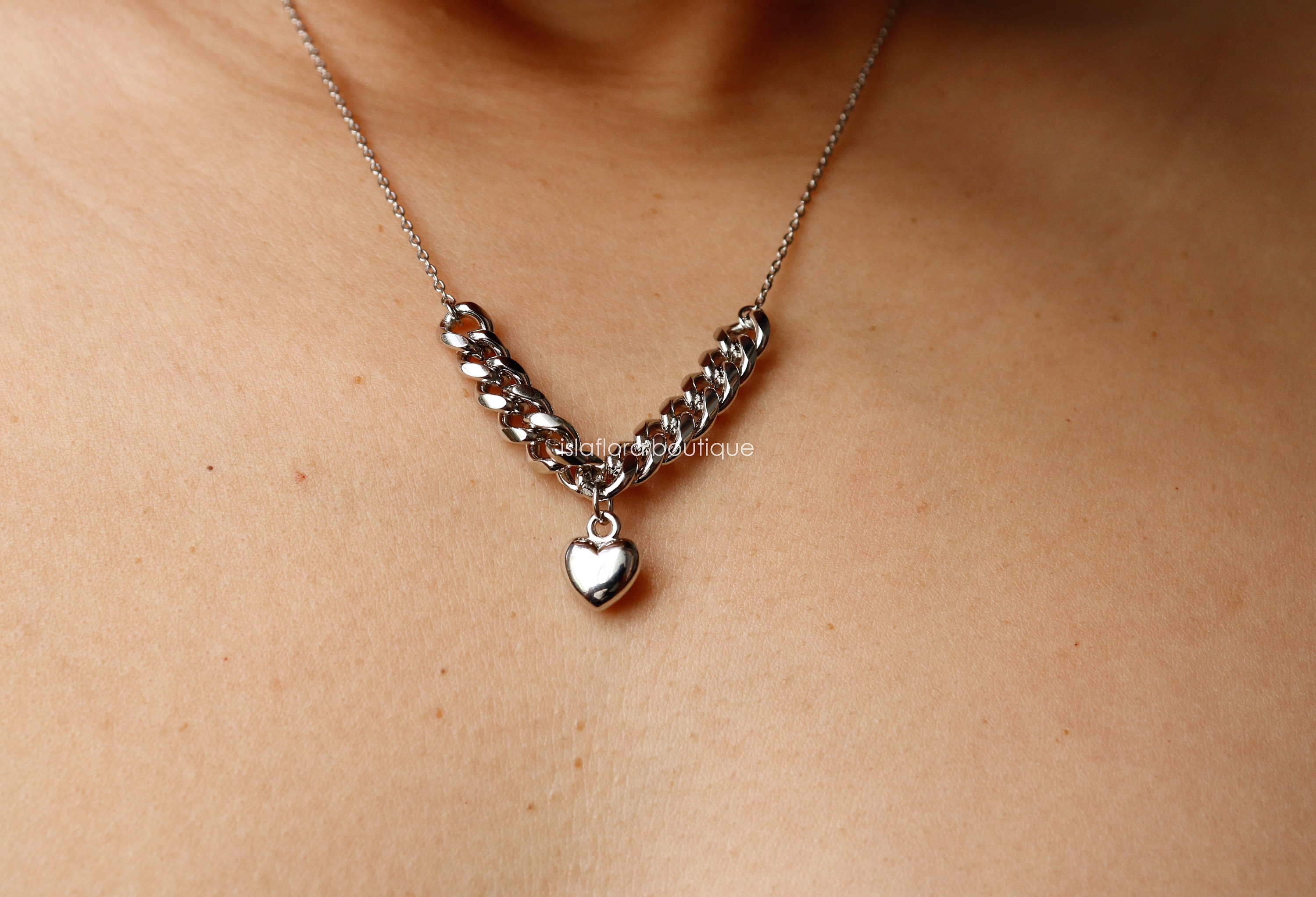 Collana Statement Con Ciondolo A Cuore Spesso – Catena A Maglie In Acciaio Inossidabile, Lunghezza 50 Cm, Gioiello Donna, Colore Oro - 2