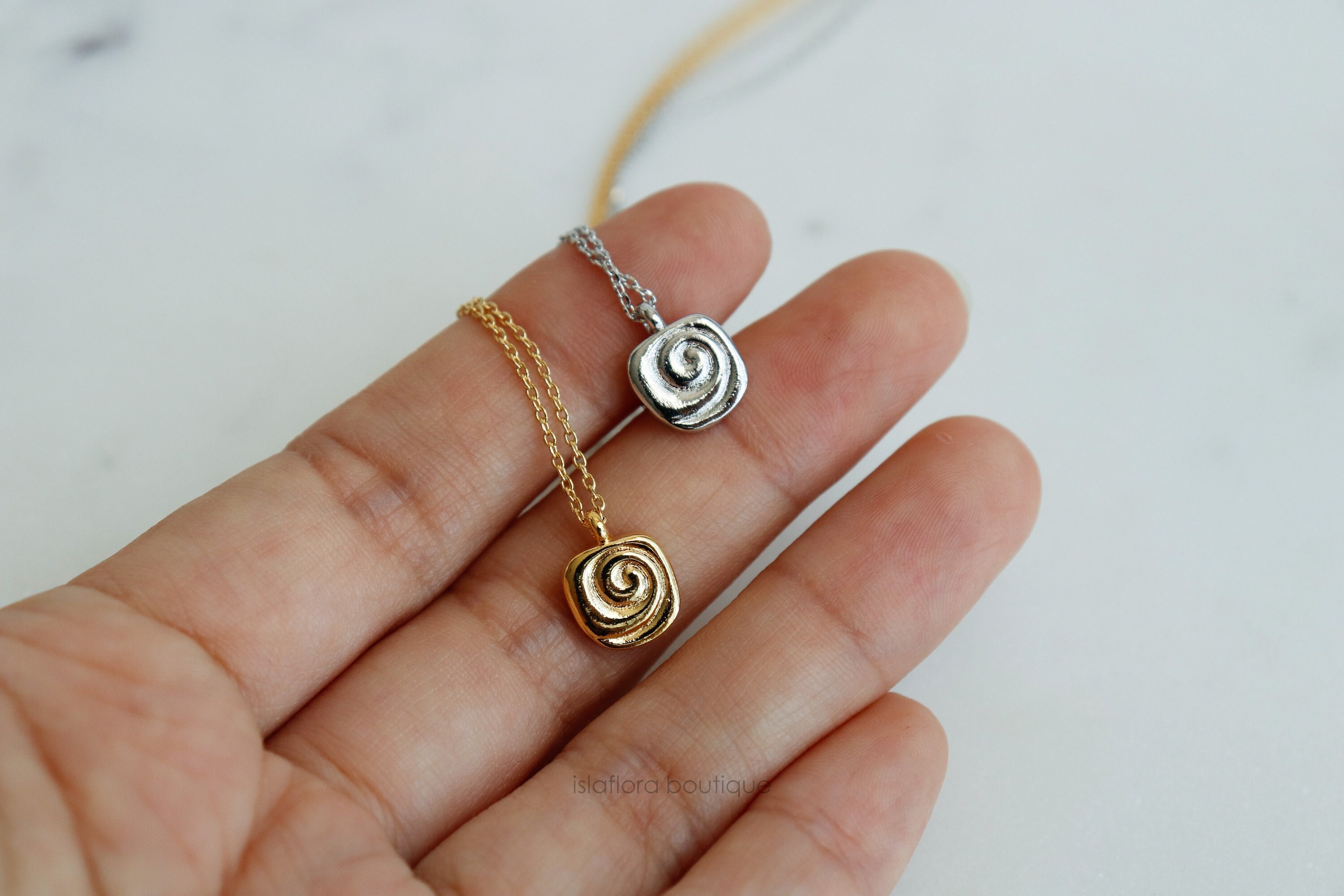 Spiral Texture Pendant Necklace: Gold Silver Minimalist Jewelry