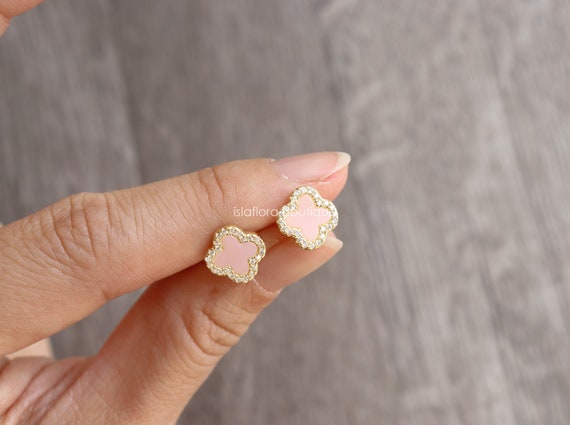 999 24K Solid Gold Lucky Clover Stud Earrings Pure Gold Four Leaf Studsmall Tiny Earrings ZHOU LIU FU For Women ZHOU LIU FU