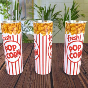 Popcorn (+ 8 FREE Designs!) - 20oz Straight Skinny Tumbler Full Wrap Template - PNG Digital Download - Sublimation