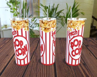 Popcorn (+ 8 FREE Designs!) - 20oz Straight Skinny Tumbler Full Wrap Template - PNG Digital Download - Sublimation