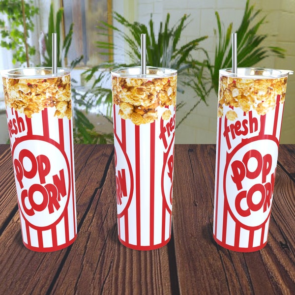 Popcorn (+ 8 FREE Designs!) - 20oz Straight Skinny Tumbler Full Wrap Template - PNG Digital Download - Sublimation