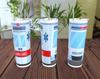 Ambulance (+ 8 FREE Designs!) - 20oz Straight Skinny Tumbler Full Wrap Template - PNG Digital Download - Sublimation