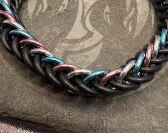 Stretch Transgender Pride Chainmail Bracelet | Trans Flag Colors Jewelry | Unisex LGBTQ Bracelet | Handmade Chainmaille Gift