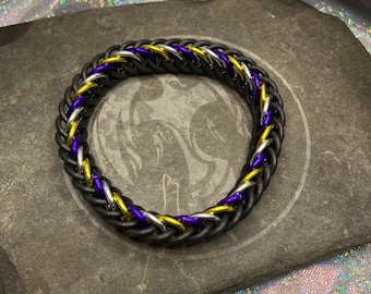 Stretch Non-Binary Pride Chainmail Bracelet | Enby Flag Colors Jewelry | Unisex LGBTQ Bracelet | Handmade Chainmaille Gift