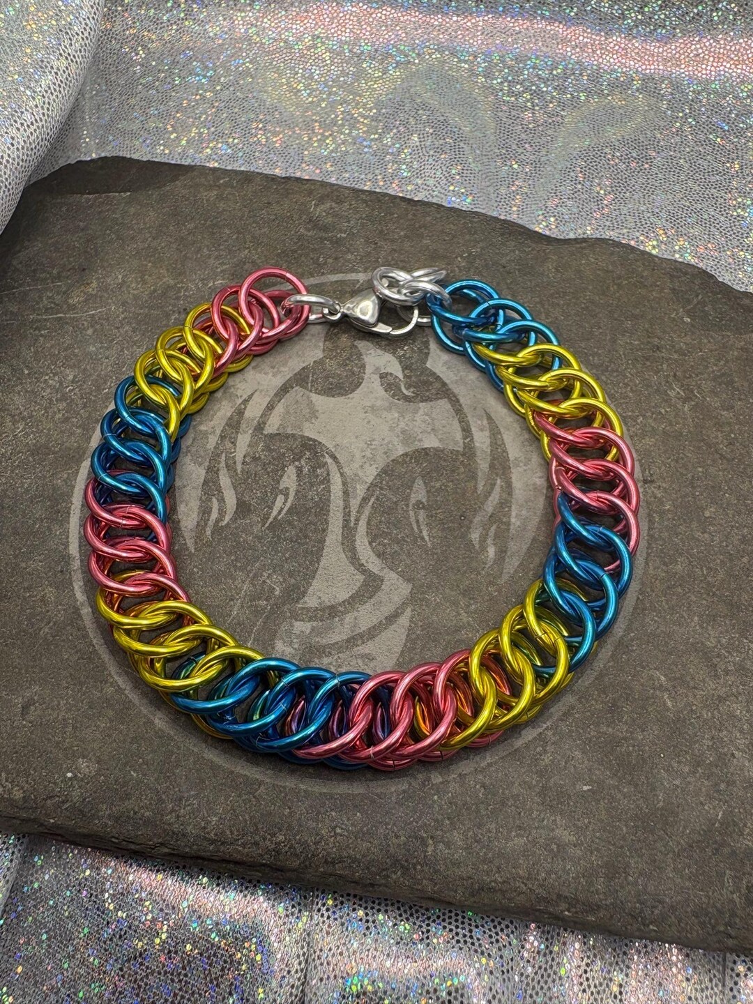 Pansexual Pride Chainmail Bracelet | Pan Flag Colors Jewelry | LGBTQ ...