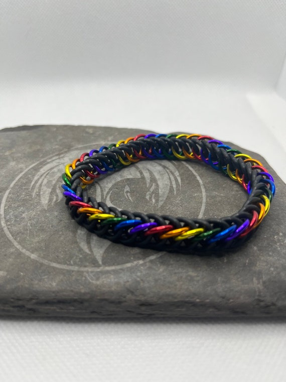 Stretch Rainbow Chainmail Bracelet | LGBTQ Pride Jewelry | Colorful Unisex Bracelet | Handmade Chainmaille Gift