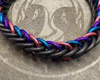 Stretch Bisexual Pride Chainmail Bracelet | Bi Flag Colors Jewelry | Unisex LGBTQ Bracelet | Handmade Chainmaille Gift