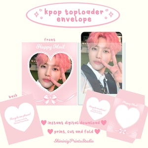 Kpop toploader envelope (digital download/ printable) photocard selling & trading supplies | pink bow coquette core | ShiningPrintsStudio