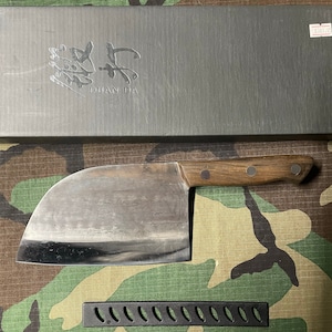 Camping Grilling Butcher Knife Handmade Forged Kitchen Chef Knives Carbon Steel Cleaver -NIB