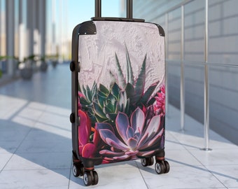 Tropical Succulent Suitcase Bright Colored Travel Bag Beautiful Luggage