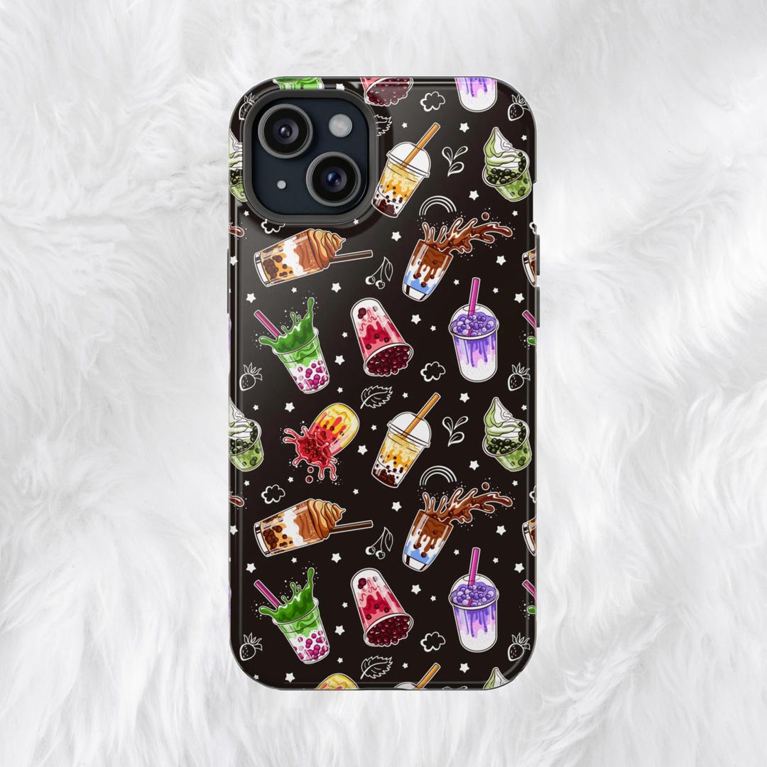 Cute Boba Tea Phone Case Bubble Tea Pearls iPhone 16 15 14 13 12 11 ...