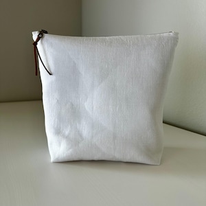 Large White Linen Toiletry Bag: Organic Flax Travel Pouch