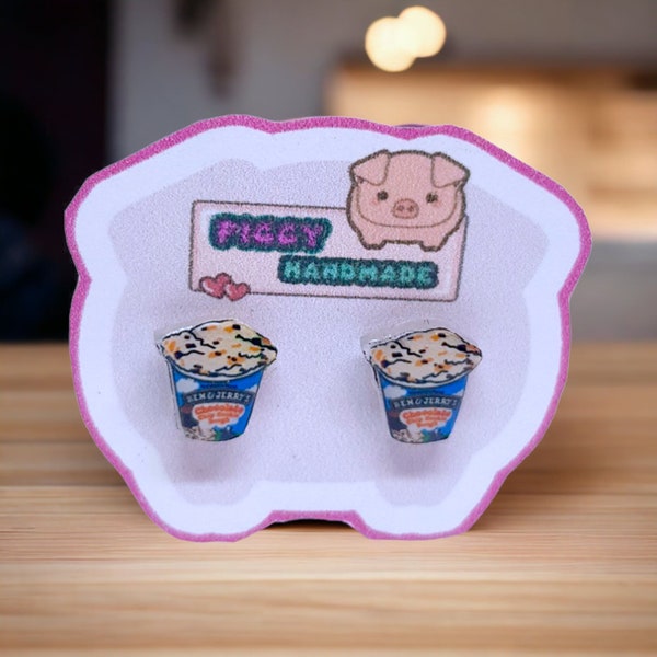 Handmade Ben & Jerry's Ice Cream Earrings - Unique Resin-Coated Charms