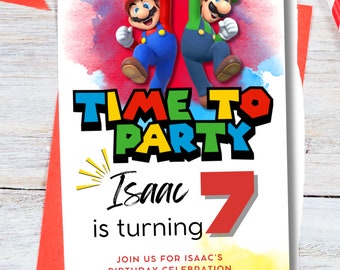 Invitación de cumpleaños de Mario: Invitación editable para fiesta infantil (digital)