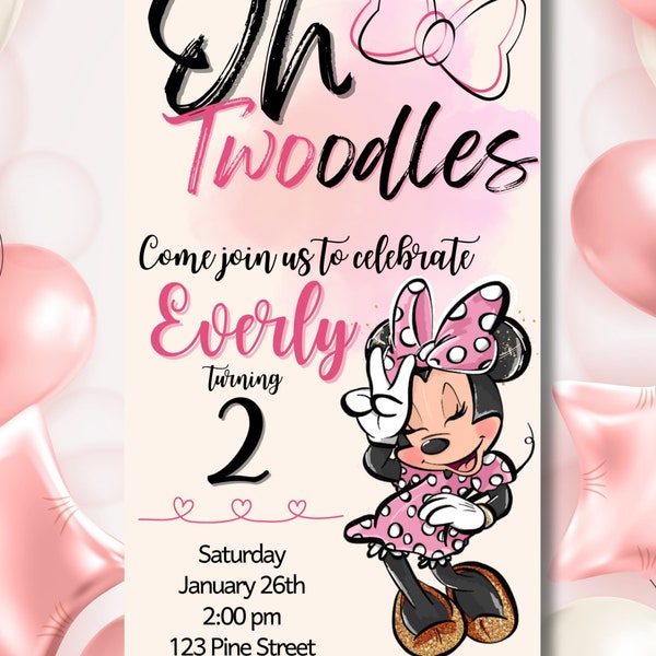 Oh Twoodles Birthday Invitation Minnie Mouse Birthday Editable Invitation